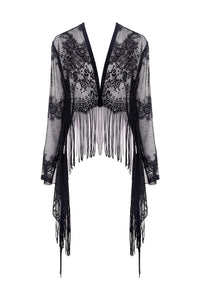 Black tasseled cape with kimono sleeves BW066 - Gothlolibeauty