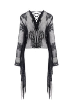Load image into Gallery viewer, Black tasseled cape with kimono sleeves BW066