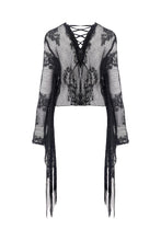 Load image into Gallery viewer, Black tasseled cape with kimono sleeves BW066