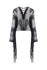 Black tasseled cape with kimono sleeves BW066