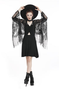 Black tasseled cape with kimono sleeves BW066 - Gothlolibeauty