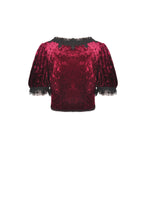 Load image into Gallery viewer, Gothic luxe wine red diamond velvet short-sleeves cape BW095