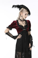 Load image into Gallery viewer, Gothic luxe wine red diamond velvet short-sleeves cape BW095