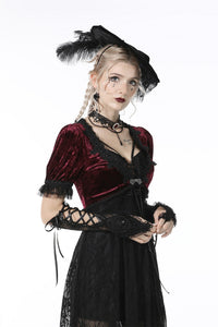 Gothic luxe wine red diamond velvet short-sleeves cape BW095