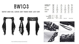 Gothic mesh bell sleeves sexy finger hook lace cape BW103