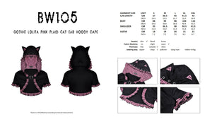 Gothic lolita pink plaid cat ear hoody cape BW105