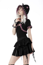 Load image into Gallery viewer, Gothic lolita pink plaid cat ear hoody cape BW105