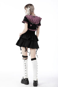 Gothic lolita pink plaid cat ear hoody cape BW105