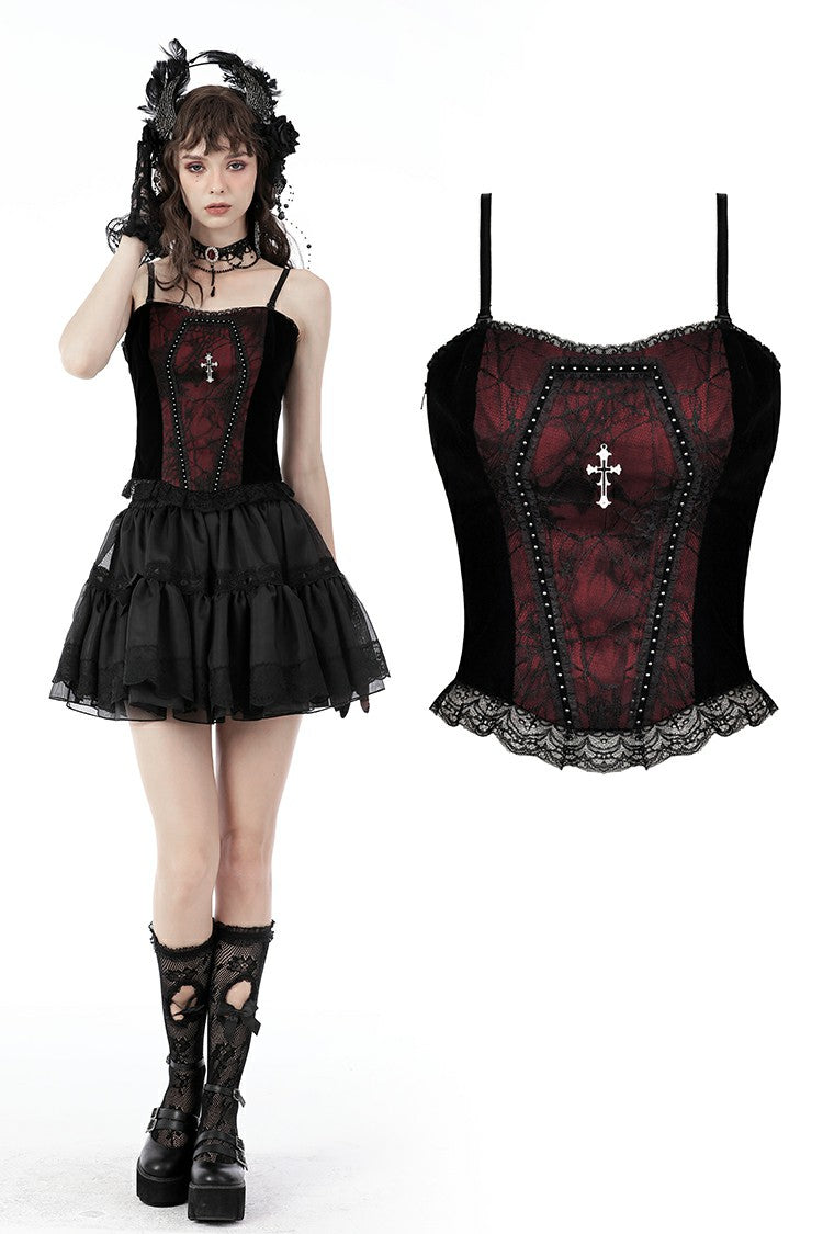 Gothic funeral dark red dead cross strap top CW037 – DARK IN LOVE