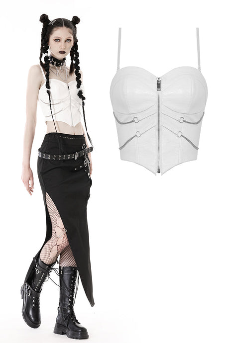 Punk white rib-chain zipper corset CW041