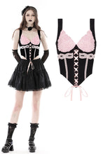 Load image into Gallery viewer, Doll black pink rose sexy lace up corset CW052