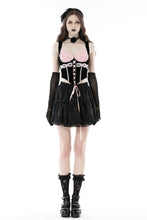 Load image into Gallery viewer, Doll black pink rose sexy lace up corset CW052