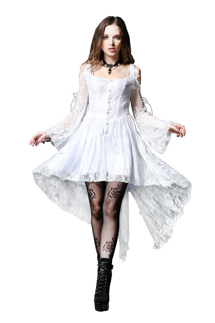 Gothic ghost cocktail lace dress with button row DW053WH XL / White Gothic ghost cocktail lace dress with button row DW053WH XL / White