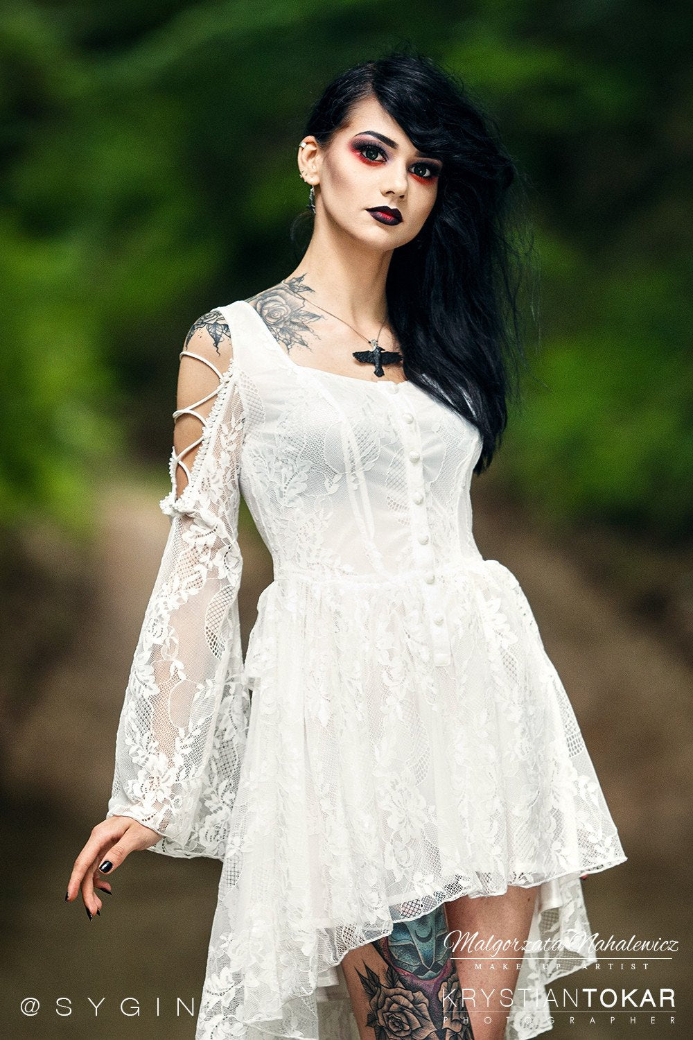 Gothic ghost cocktail lace dress with button row DW053WH XL / White Gothic ghost cocktail lace dress with button row DW053WH XL / White