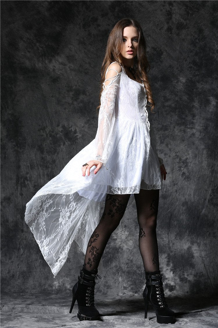 Gothic ghost cocktail lace dress with button row DW053WH XL / White Gothic ghost cocktail lace dress with button row DW053WH XL / White