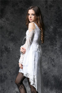 Gothic ghost cocktail lace dress with button row DW053WH - Gothlolibeauty