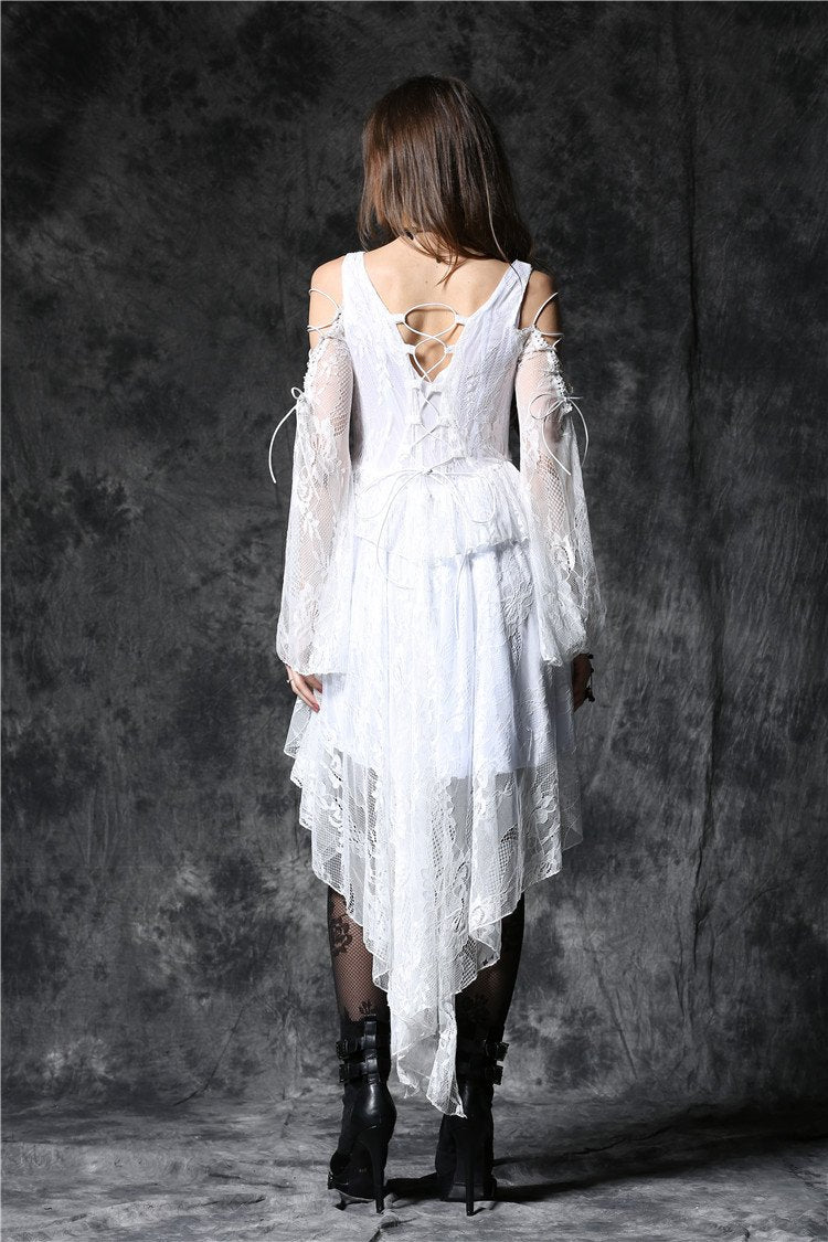 Gothic ghost cocktail lace dress with button row DW053WH XL / White Gothic ghost cocktail lace dress with button row DW053WH XL / White