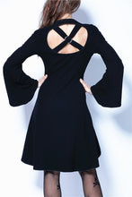 Load image into Gallery viewer, Gothic tail Black dress with off shoulder and cross back DW060 - Gothlolibeauty