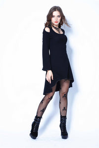 Gothic tail Black dress with off shoulder and cross back DW060 - Gothlolibeauty