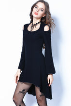 Load image into Gallery viewer, Gothic tail Black dress with off shoulder and cross back DW060 - Gothlolibeauty