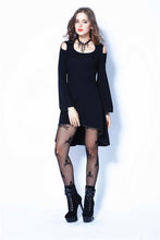 Load image into Gallery viewer, Gothic tail Black dress with off shoulder and cross back DW060 - Gothlolibeauty
