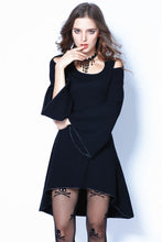 Load image into Gallery viewer, Gothic tail Black dress with off shoulder and cross back DW060 - Gothlolibeauty
