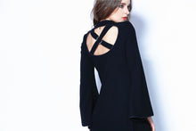 Load image into Gallery viewer, Gothic tail Black dress with off shoulder and cross back DW060 - Gothlolibeauty