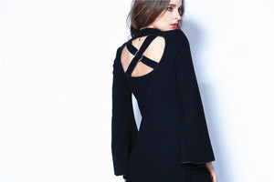 Gothic tail Black dress with off shoulder and cross back DW060 - Gothlolibeauty