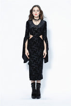 Load image into Gallery viewer, Gothic flocking long dress with triangle on waist DW108 - Gothlolibeauty