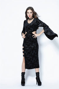 Gothic flocking long dress with triangle on waist DW108 - Gothlolibeauty
