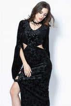 Load image into Gallery viewer, Gothic flocking long dress with triangle on waist DW108 - Gothlolibeauty