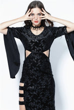 Load image into Gallery viewer, Gothic flocking long dress with triangle on waist DW108 - Gothlolibeauty