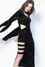 Load image into Gallery viewer, Gothic flocking long dress with triangle on waist DW108 - Gothlolibeauty