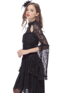 Gothic lace sexy dress with cat ear shape on top DW139 - Gothlolibeauty