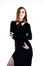 Load image into Gallery viewer, Gothic long knitted hooded dress with hollow out cross DW148 - Gothlolibeauty