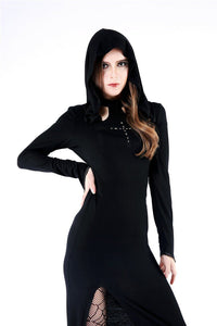 Gothic long knitted hooded dress with hollow out cross DW148 - Gothlolibeauty