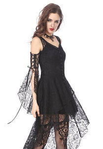 Black Gothic Elegant Lace High-Low Dress DW166 - Gothlolibeauty