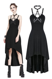Punk knitted high-low dress with leather star across neck DW184 - Gothlolibeauty