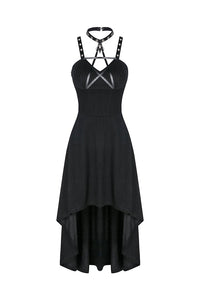 Punk knitted high-low dress with leather star across neck DW184 - Gothlolibeauty