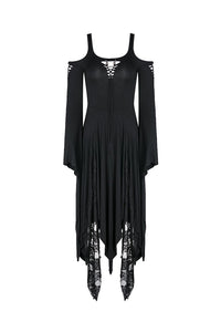 Gothic knitted long dress with irregular hem and hooked rope designs DW185 - Gothlolibeauty