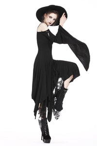 Gothic knitted long dress with irregular hem and hooked rope designs DW185 - Gothlolibeauty