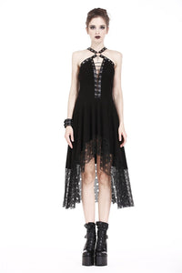 Punk knitted dress with net pattern hem and sexy eyelet rope design DW189 - Gothlolibeauty