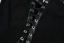 Load image into Gallery viewer, Punk knitted dress with net pattern hem and sexy eyelet rope design DW189 - Gothlolibeauty
