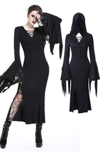 Load image into Gallery viewer, Holloween gothic slit hem witch sleeve hooded dress DW200 - Gothlolibeauty
