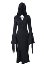 Load image into Gallery viewer, Holloween gothic slit hem witch sleeve hooded dress DW200