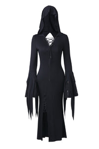 Holloween gothic slit hem witch sleeve hooded dress DW200