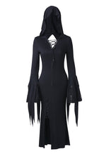 Load image into Gallery viewer, Holloween gothic slit hem witch sleeve hooded dress DW200 - Gothlolibeauty