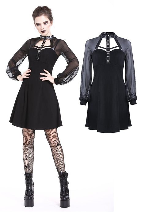 Punk mesh sleeve halter dress DW207 - Gothlolibeauty