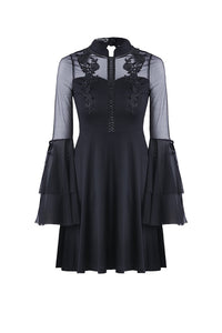 Cute gothic flower bust layered sleeve midi dress DW216 - Gothlolibeauty