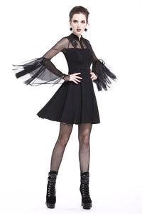 Cute gothic flower bust layered sleeve midi dress DW216 - Gothlolibeauty